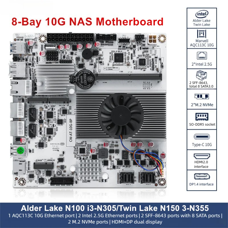 Nas Motherboard 8 Sata Mini Itx - 8베이 10G NAS 마더보드 인텔 i3-N300